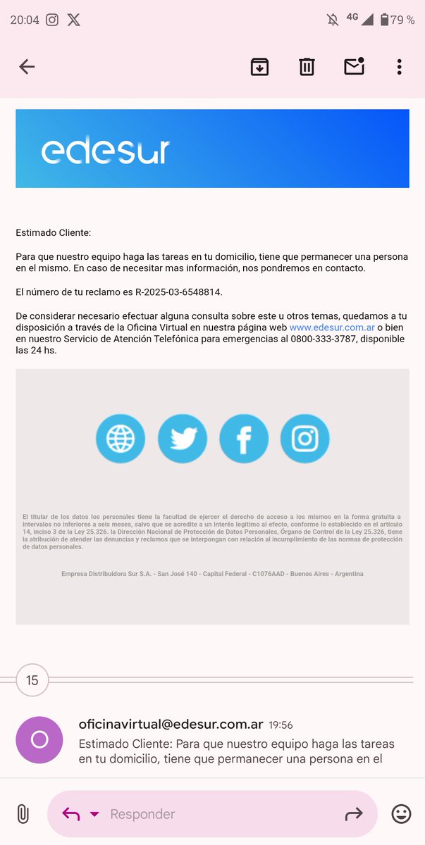 PaulaBrener's tweet photo. @OficialEdesur @edesur Más de quince reclamos,  más por teléfono y WhatsApp! Den una respuesta que no sea automática. Den la cara!! Ya no se a donde más reclamar @gcba,Enre! Encima los 0800 son robots o gente no capacitada para atención al cliente. Den respuesta! https://t.co/BnGA4e5Azd