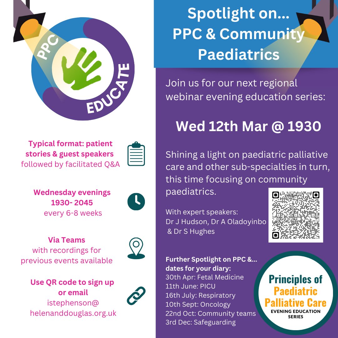 Join us for the next of our Spotlight regional webinar series: PPC &amp; Community Paediatrics, where we will explore which patients may benefit from Paediatric Palliative Care input and highlighting best practice in our region. 
Sign up for the series: forms.office.com/e/UVgqGapjgt