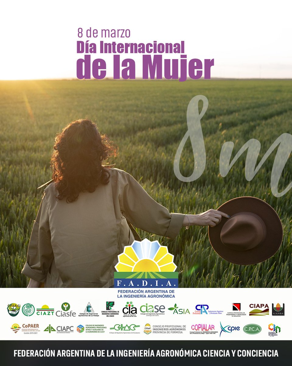 PrensaFADIA's tweet photo. 🗓 #8MDiaInternacionalDeLaMujer
#FADIA saluda en su día a todas las mujeres Abuelas, Madres, Hijas y a todas las Ingenieras Agronomas que cumplen un rol importante en esta hermosa profesión.
#agronomia #8M #8marzo #DiaInternacionalDeLaMujer #diadelamujer #agronomas #ingenieras https://t.co/QSXw0whVyl