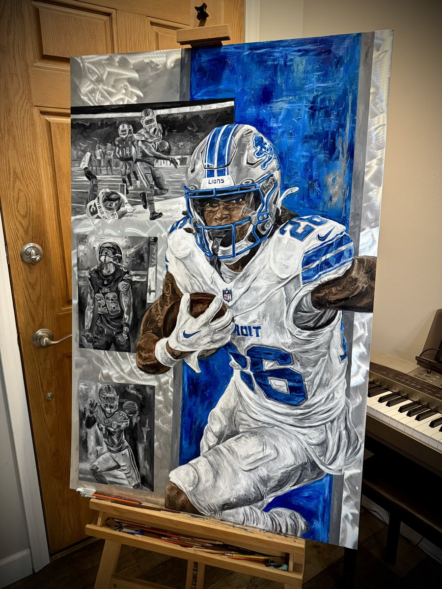 Working on wrapping up my Goff piece. Who should be next in my Lions painting series? @JKERB25 <a href="/BrianBB_1/">Alpha🐕</a> <a href="/peneisewell58/">Penei Sewell</a> or knuckles? Old school?
