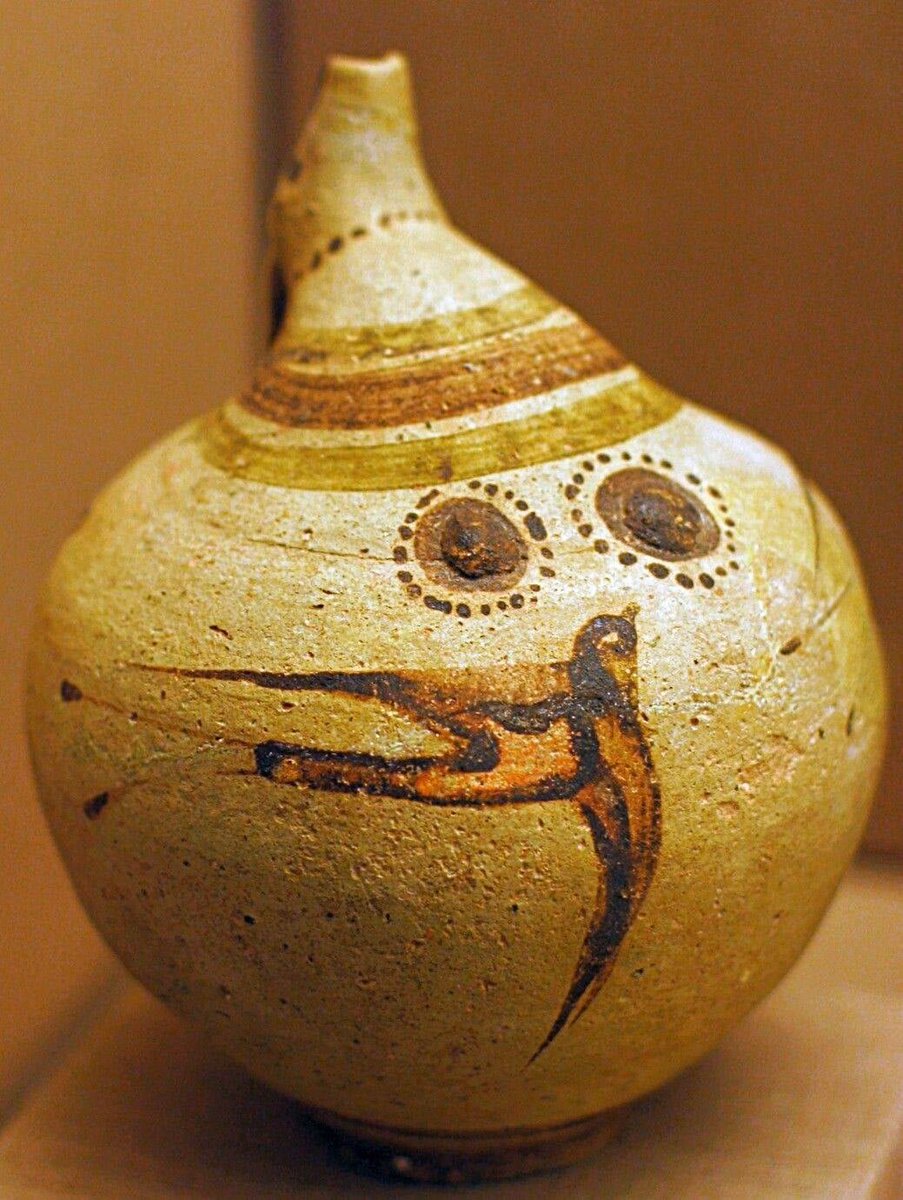 Minoan jug decorated with flying swallows and small breast-like buttons - 1700-1650 BC, discovered in Akrotiri, Santorini. Currently at the Prehistoric Thera Museum, Santorini, Greece
