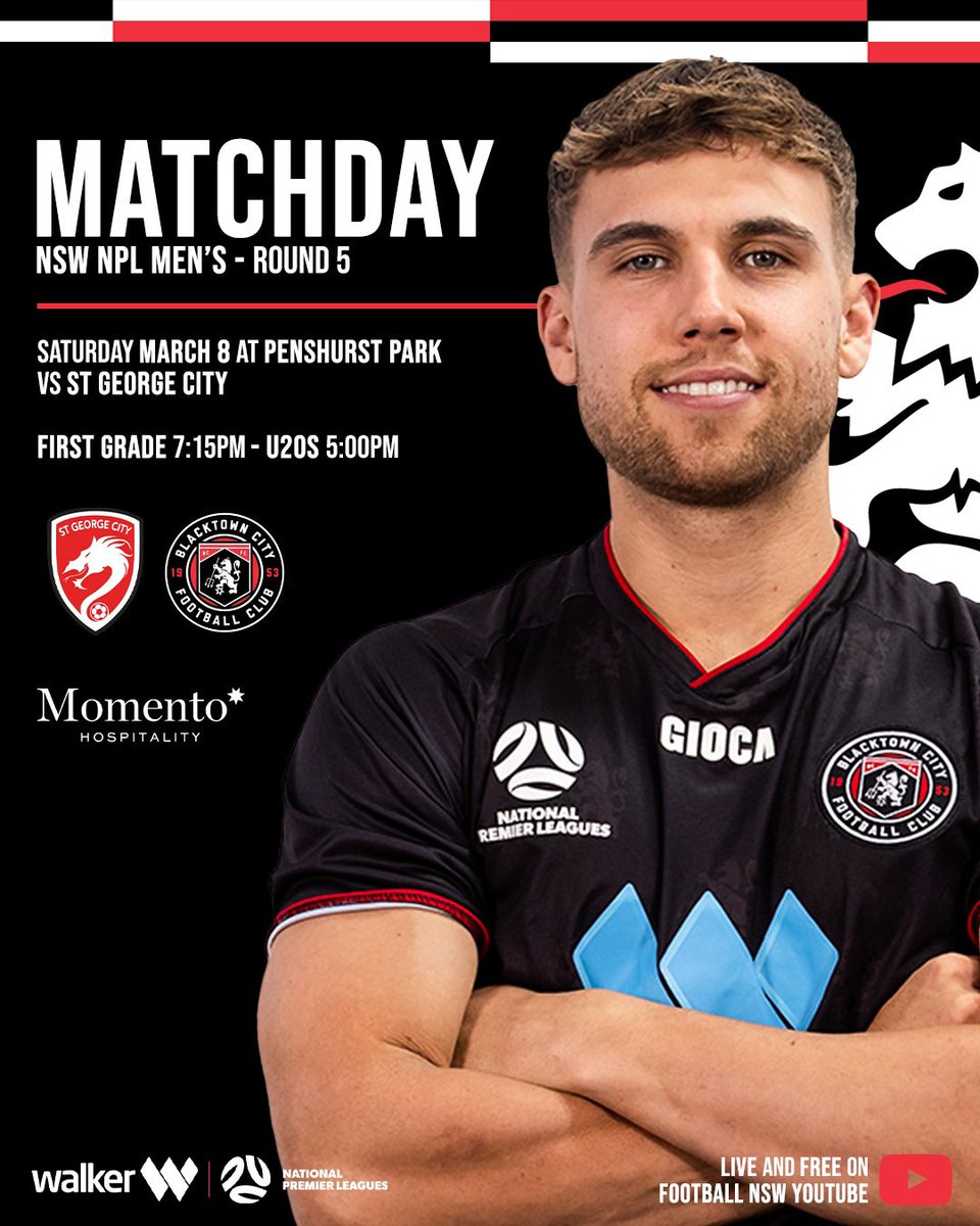 Blacktown City FC (@blacktowncityfc) on Twitter photo ๐๐๐ญ๐๐ก๐๐๐ฒ ๐๐ ๐๐ข๐ง๐ฌ๐ญ ๐๐ญ ๐๐๐จ๐ซ๐ ๐ ๐๐ข๐ญ๐ฒ! ๐๐น
๐ <a href="/NPLNSW/">NPL New South Wales</a> | Round Five
๐ <a href="/StGeorgeCityFA/">St George City</a>
โฐ FG: 7:15PM | U20's: 5:00PM
๐ Penshurst Park
โถ๏ธ Watch Live via the Football NSW YouTube Channel
#YourTownYourTeam ๐๐๐ญ๐๐ก๐๐๐ฒ ๐๐ ๐๐ข๐ง๐ฌ๐ญ ๐๐ญ ๐๐๐จ๐ซ๐ ๐ ๐๐ข๐ญ๐ฒ! ๐๐น
๐ <a href="/NPLNSW/">NPL New South Wales</a> | Round Five
๐ <a href="/StGeorgeCityFA/">St George City</a>
โฐ FG: 7:15PM | U20's: 5:00PM
๐ Penshurst Park
โถ๏ธ Watch Live via the Football NSW YouTube Channel
#YourTownYourTeam