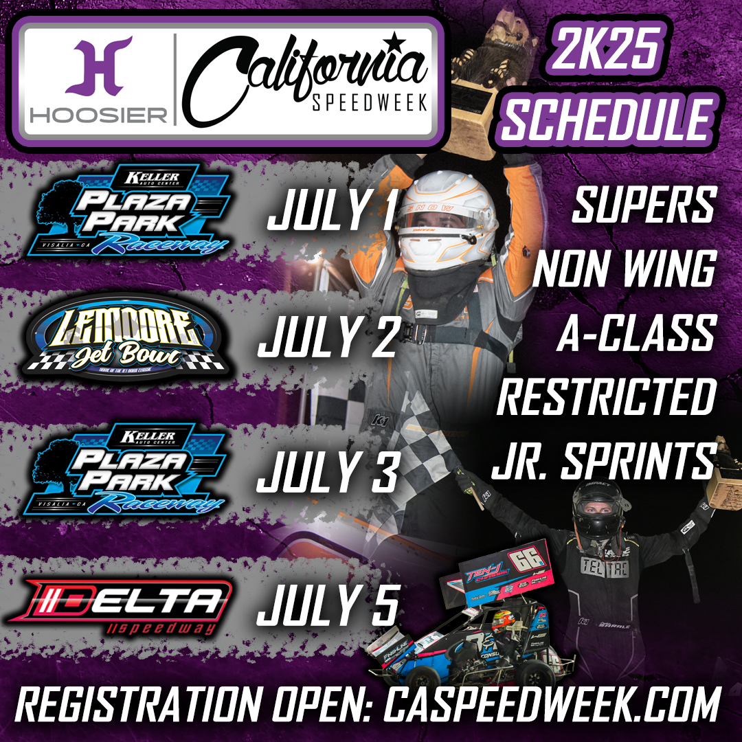 The Hoosier Tire California Speedweek is BACK in 2025 with Micro Sprint excitement. See Super 600, Non-Wing, A-Class, Restricted, and Jr. Sprints competing for the coveted carved wooden bear trophies! Registration is NOW OPEN at CASpeedweek.com
#MicroSprints #CASpeedweek