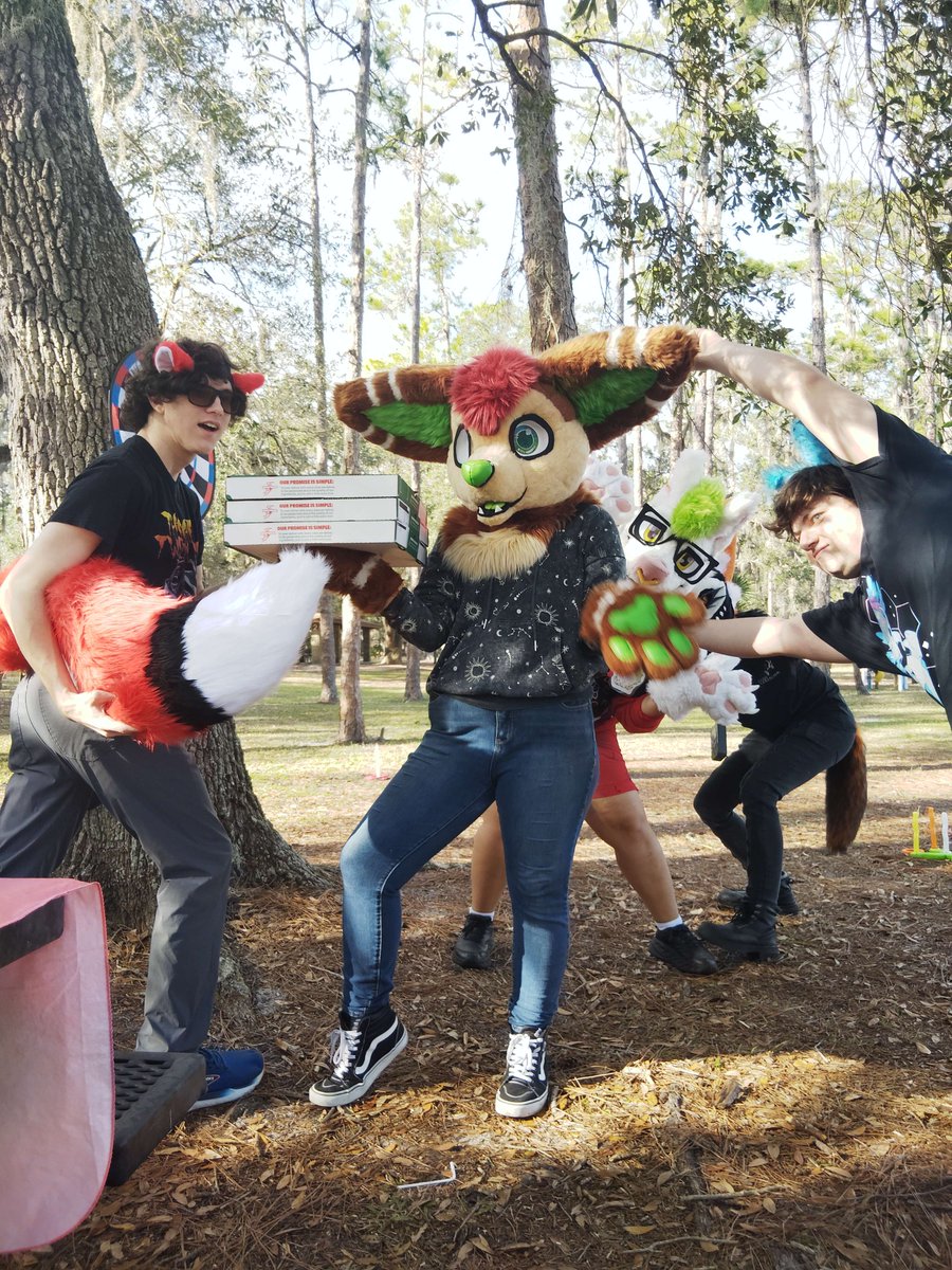 Happy #fursuitfriday ! You know what Fridays are for? Pizza parties! Good thing we have Apple here to hook us up!

#furries #floridafurs #floridafurmeet #fursuit #sunfurs #orlandofurs
<a href="/Blaze_Kitsune/">Blaze Kitsune 🔜 megaplex24 - comms open!</a>
<a href="/_apple407_/">Apple</a> 
<a href="/RamblingRvmble/">Gatz! ⚡️🇻🇪</a> 
<a href="/Neforium/">Neforium Tazmirym - FWA’26, MP26</a>