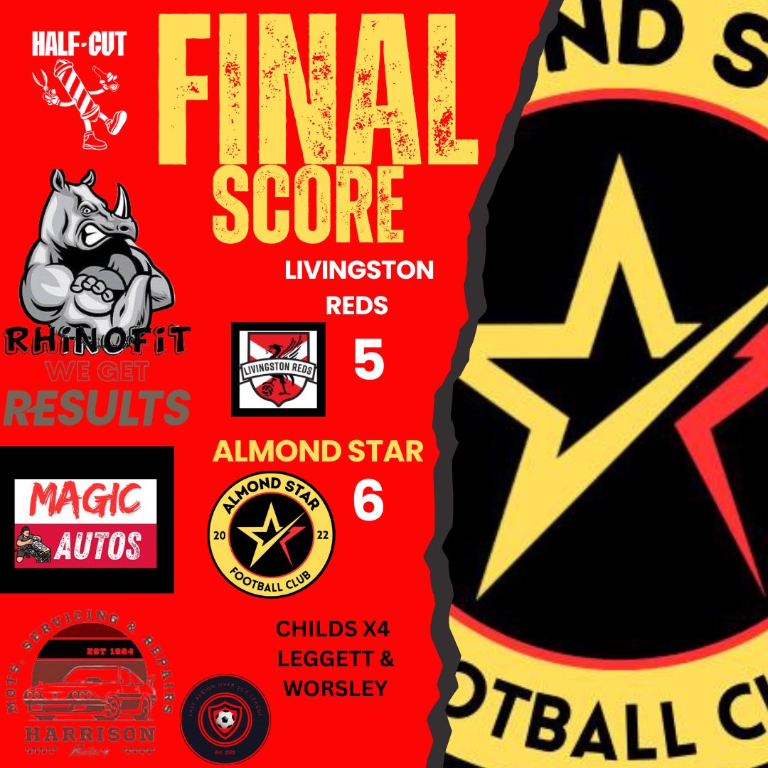 ⭐️ RESULT ⭐️ 

We returned to winning ways with victory over Livingston Reds in the East Region Over 35’s Football Cup Preliminary Round @ James Young High School with a huge well needed win. 

We wish Livingston Reds all the best for the season 🤝

🍺