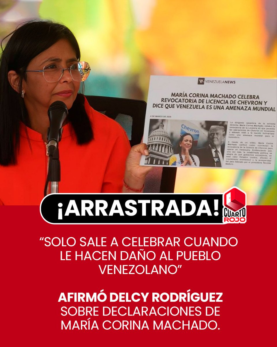 QUE TEMPLE TIENE NUESTRA VICEPDTA. <a href="/delcyrodriguezv/">Delcy Rodríguez</a> SIN TAPUJOS LE DIJO A LA MARÍA CORINA MACHADO ARRASTRADA, PORQUE EL Q SE ALEGRA Y PIDE SANCIONES A SU PAÍS MERECE EL DESPRECIO DEL PUEBLO Y QUE LE APLIQUEN LA #LeySimónBolívar
VAMOS #MariaApatridaPresaYa

<a href="/dcabellor/">Diosdado Cabello R</a> <a href="/4F_Mamba/">Mamba Negra</a>