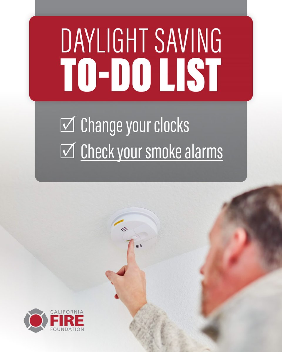 CAFireFound's tweet image. It’s Daylight Saving Time! While you&apos;re adjusting your clocks, take a minute to test your smoke alarms and replace their batteries. ⏰🚨 A simple check can help keep your home safe and secure. Let’s make safety a priority this season! #SpringForward #SmokeAlarmCheck #SafetyFirst