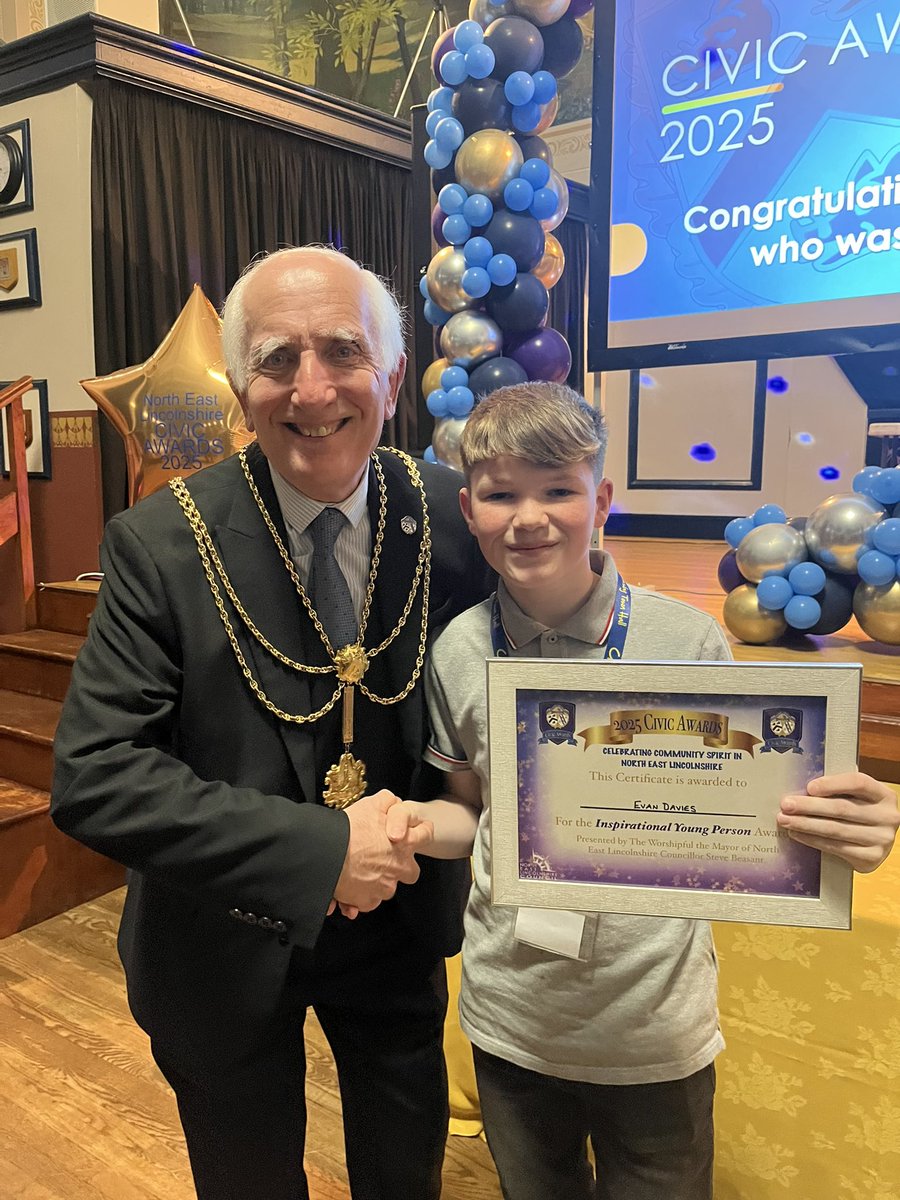 Mrsleaseyd's tweet photo. Incredibly proud of Evan for being awarded the ‘inspirational young person’ award at the @NELCouncil civic awards. A fantastic night celebrating the fantastic achievements from people of NE Lincs 💛 https://t.co/JNN1nh2TLR