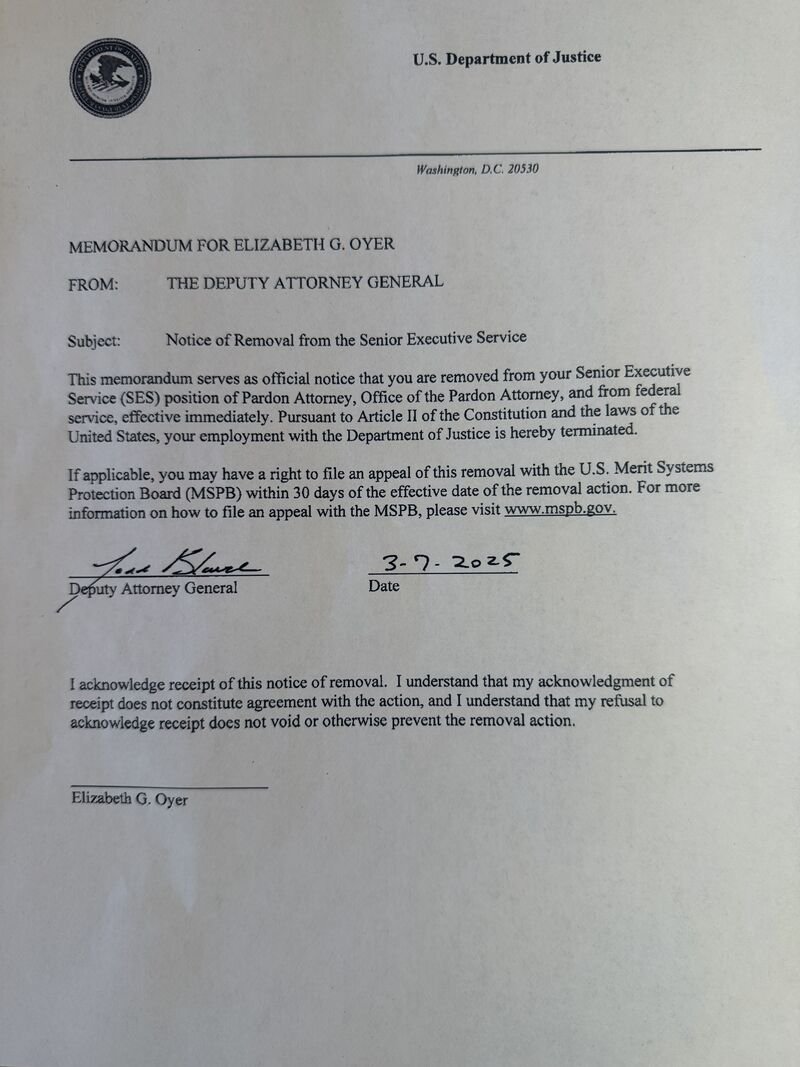 BREAKING: Donald Trump has fired the U.S. pardon attorney from the Department of Justice.