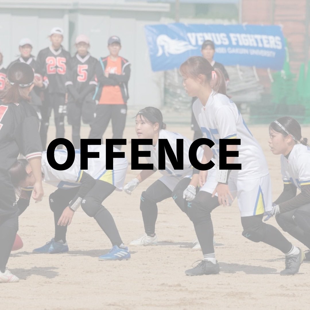 【OFFENCE】
4回の攻撃を使い相手陣地へと進んで行きます。4回の攻撃で10ヤード進むことができれば、もう一度4回の攻撃権を与えられます。これをフレッシュといい、このフラッシュを繰り返してタッチダウンを目指します。
#関西学院大学 #関学 #春から関西学院大学 #春から関学 #タッチフット
