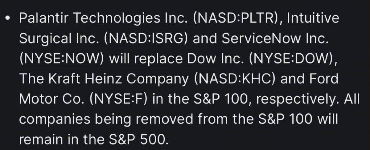 RealChickenBoy9's tweet photo. Palantir $PLTR 가 S&amp;P 100에 진입합니다. https://t.co/wWPs7vAWG1