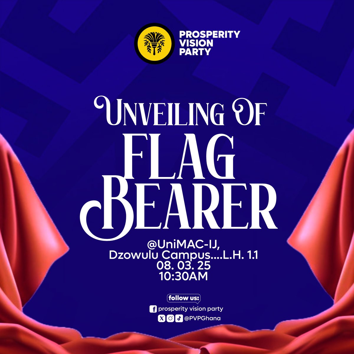 pvpghana's tweet photo. Tomorrow, we unveil our flagbearer—the selfless leader ready to carry the mantle and guide us to the promised land, the Moses of our time. 

For every great commission, there's a person born to fulfill it! #PVPGhana https://t.co/uZdK9DrnIS