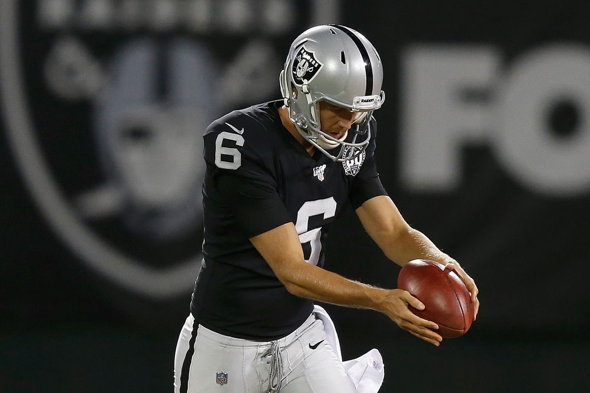 RaidersAQ's tweet photo. The final four Oakland Raiders that are still on the roster 🏴‍☠️

- Maxx Crosby 
- Kolton Miller 
- AJ Cole 
- Daniel Carlson https://t.co/ev70C1lFb1