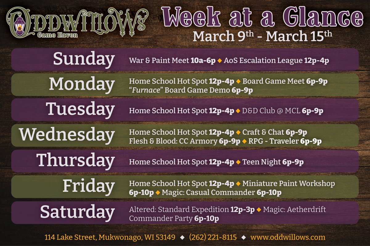 Take a look at the events coming up at Oddwillow's next week! Visit oddwillows.com/events/ for more details about each event!