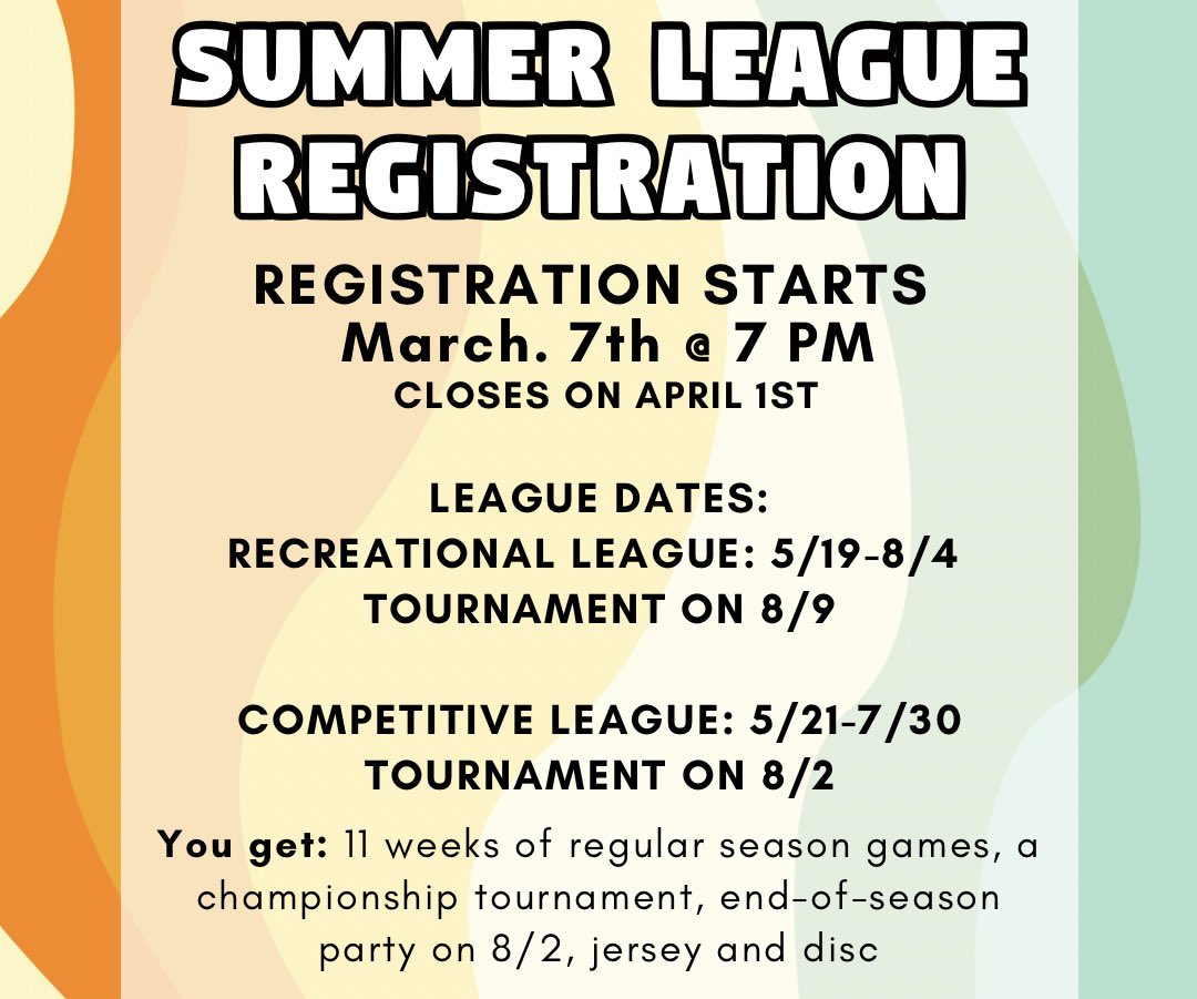 It’s not even spring yet, but we are already thinking about summer ☀️🌻🍉Summer league registration opens up tonight, March 7th at 7 pm! 

Recreational league: columbusultimate.com/e/2025-summer-…
Competitive league: columbusultimate.com/e/2025-summer-…