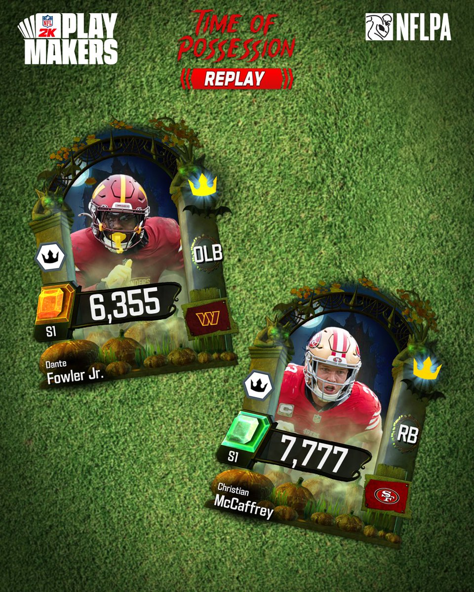 NFL2KPlaymakers's tweet photo. 🎃 Don't miss your shot to earn #DanteFowlerJr and #ChristianMcCaffrey as just a couple of the new rewards in the Time of Possession Replay event starting on March 12th, 2025 at 12pm PT!

#ToPReplay https://t.co/YGpD7asn40
