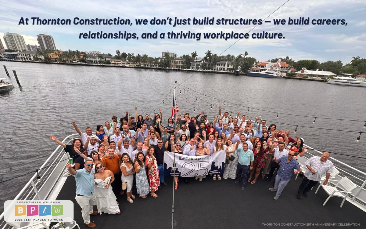 TCCIFlorida's tweet photo. 🏆 We're honored to announce that Thornton Construction has been named one of the 2025 Best Places to Work — ranking #17 in the Medium-Sized Companies category! 🎉

On this Employee Appreciation Day, we want to express our heartfelt gratitude to our incredible team. https://t.co/D8NCa3s1TS
