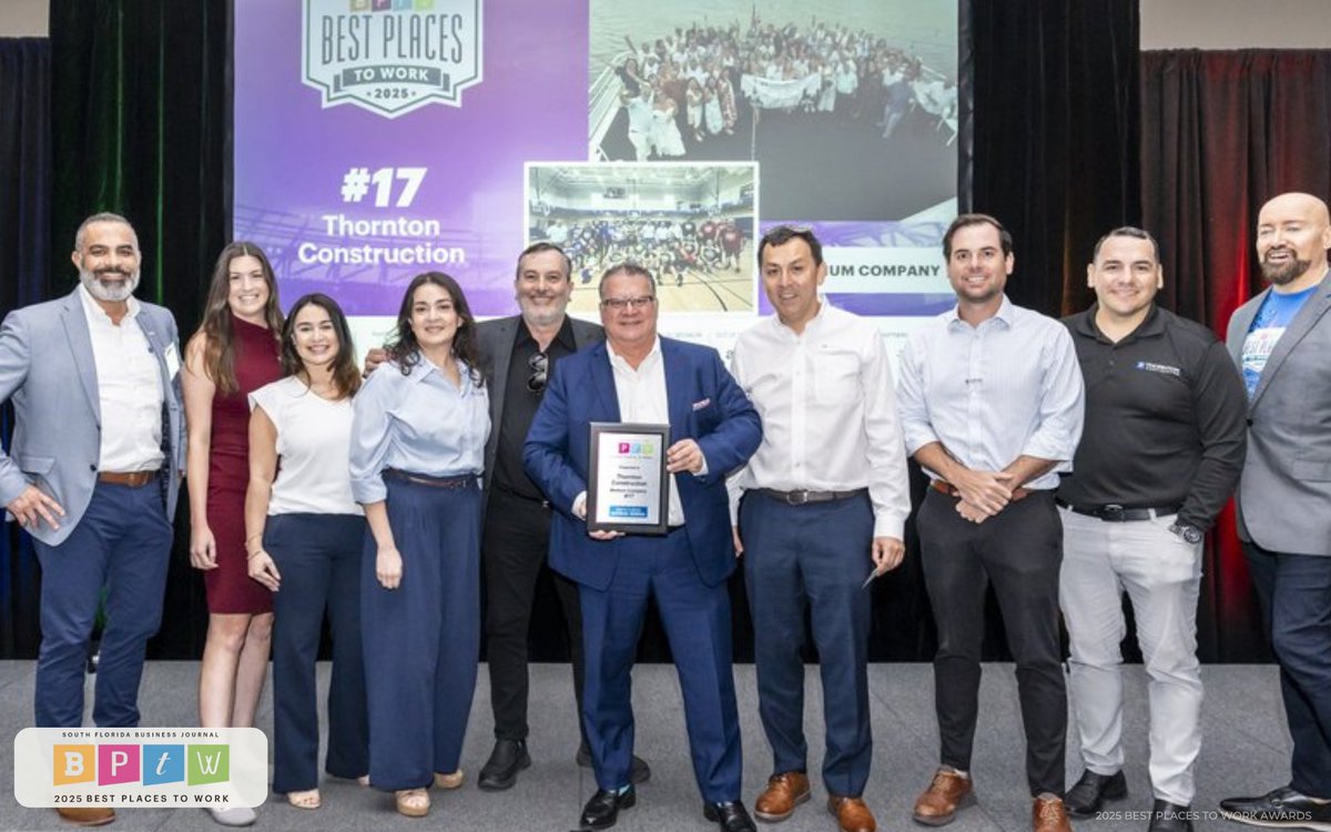 TCCIFlorida's tweet photo. 🏆 We're honored to announce that Thornton Construction has been named one of the 2025 Best Places to Work — ranking #17 in the Medium-Sized Companies category! 🎉

On this Employee Appreciation Day, we want to express our heartfelt gratitude to our incredible team. https://t.co/D8NCa3s1TS