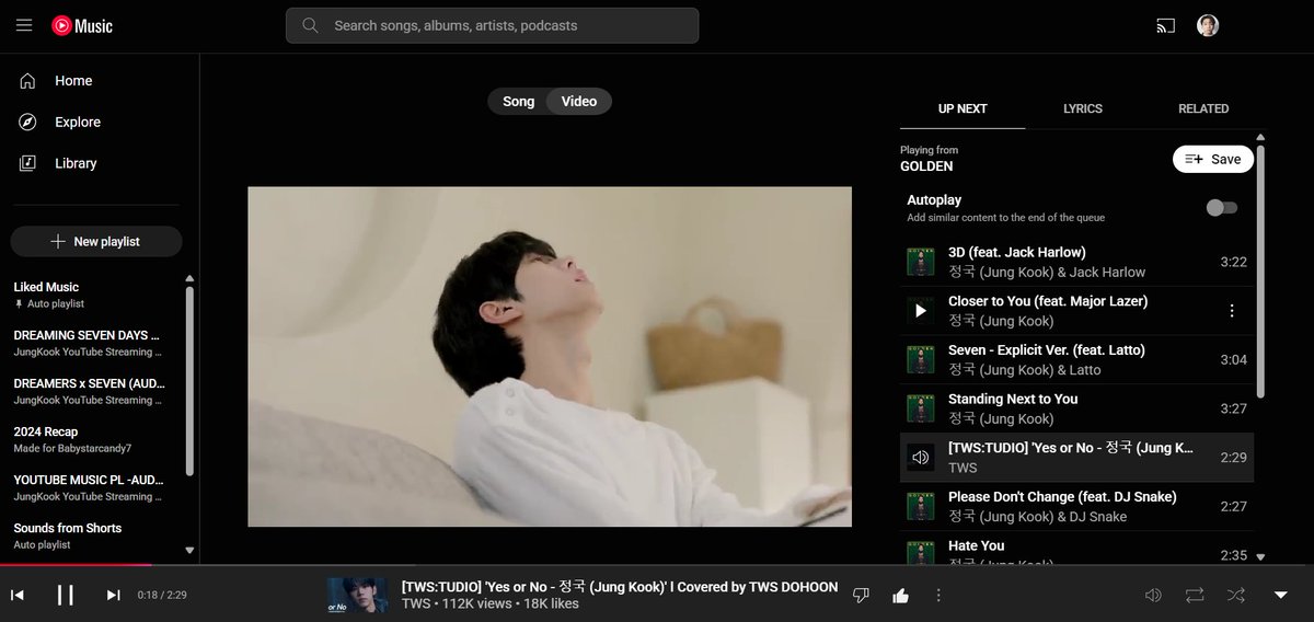 JungKook_Scener's tweet photo. @YouTube @TeamYouTube @bts_bighit @HYBEOFFICIALtwt  @BIGHIT_MUSIC 

🚨The official audio for "Yes or No" by JungKook on YouTube Music is INCORRECTLY LINKED to a cover video by TWS DOHOON when switching to video mode. As there is no official MV for this track, please rectify this error immediately to ensure accurate content representation.