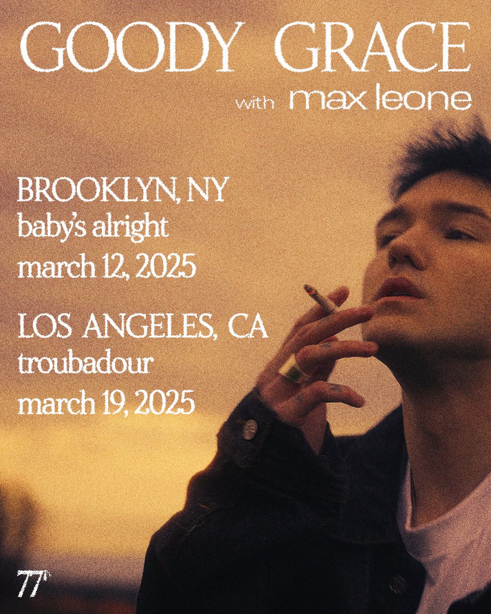 goodygrace's tweet photo. stoked to announce one of my favourite new artists @itsmaxleone will be opening the LA &amp; NYC shows on the ANPTV tour

get tickets now before it’s too late 

🖤

https://t.co/S9LhSt5Uvg https://t.co/x1rR6qMhsz