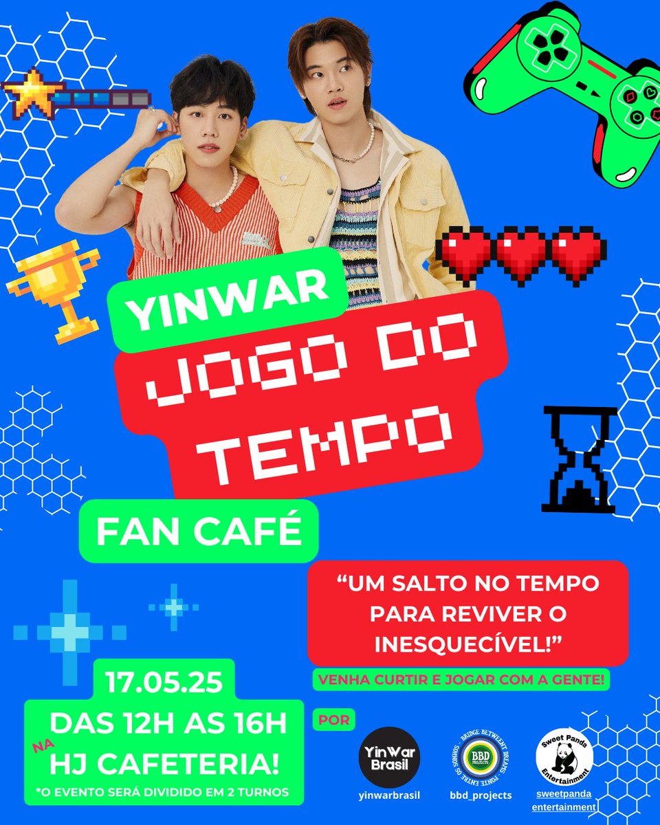 YinwarBrasil's tweet photo. 🚨 Atenção, isso não é um treinamento! Teremos um encontro para todos os fãs de Yinwar e vai ser épico!

Dia 17/05
Com turnos a partir das 12h
Na HJ Cafeteria: R. Lisboa, 904 - Pinheiros, São Paulo - SP, 05413-001, Brasil

⚔️ Atenção às informações do evento:

⏲️Teremos 2 turnos:
TURNO 1 das 12h ás 14h
TURNO 2 das 14h ás 16h

✨Para cada turno, é possível escolher uma opção de combo, sendo elas 3 disponíveis:
R$15,00 - Combo 1 com: 5 photocards + 1 botton + 1 bloco de notas

R$30,00 - Combo 2 com: 8 photocards + 1 botton + 1 bloco de notas + 1 ticket personalizado

R$65,00 - Combo 3 com: 8 photocards + 1 botton + 1 bloco de notas + 1 ticket personalizado + 1 copo + 1 ecobag

Para ingressar no evento, é necessário adquirir um dos combos acima. Além disso, os combos só poderão ser retirados mediante apresentação de voucher consumo no valor mínimo de R$20,00. Por ser uma parceria com o café, a consumação se faz necessária. Contamos com a compreensão e colaboração de todos.

🎫 Ingressos disponíveis no link: https://t.co/tKyLzDMNyW

Este é um encontro de fãs, os artistas não estarão presente.

A organização é nossa em parceria com a  @bbd_projects

Com apoio da @lojasweetpanda 

 ~🐞
#YinWarFMinBrazil #YINWAR_FANMEET_TOUR
#yinyin_anw @yinyin_anw Yin Anan #warwanarat @warwanarat W.Wanarat #หยิ่นวอร์ #yinwar #yinwarbr @PromMarkBrasil