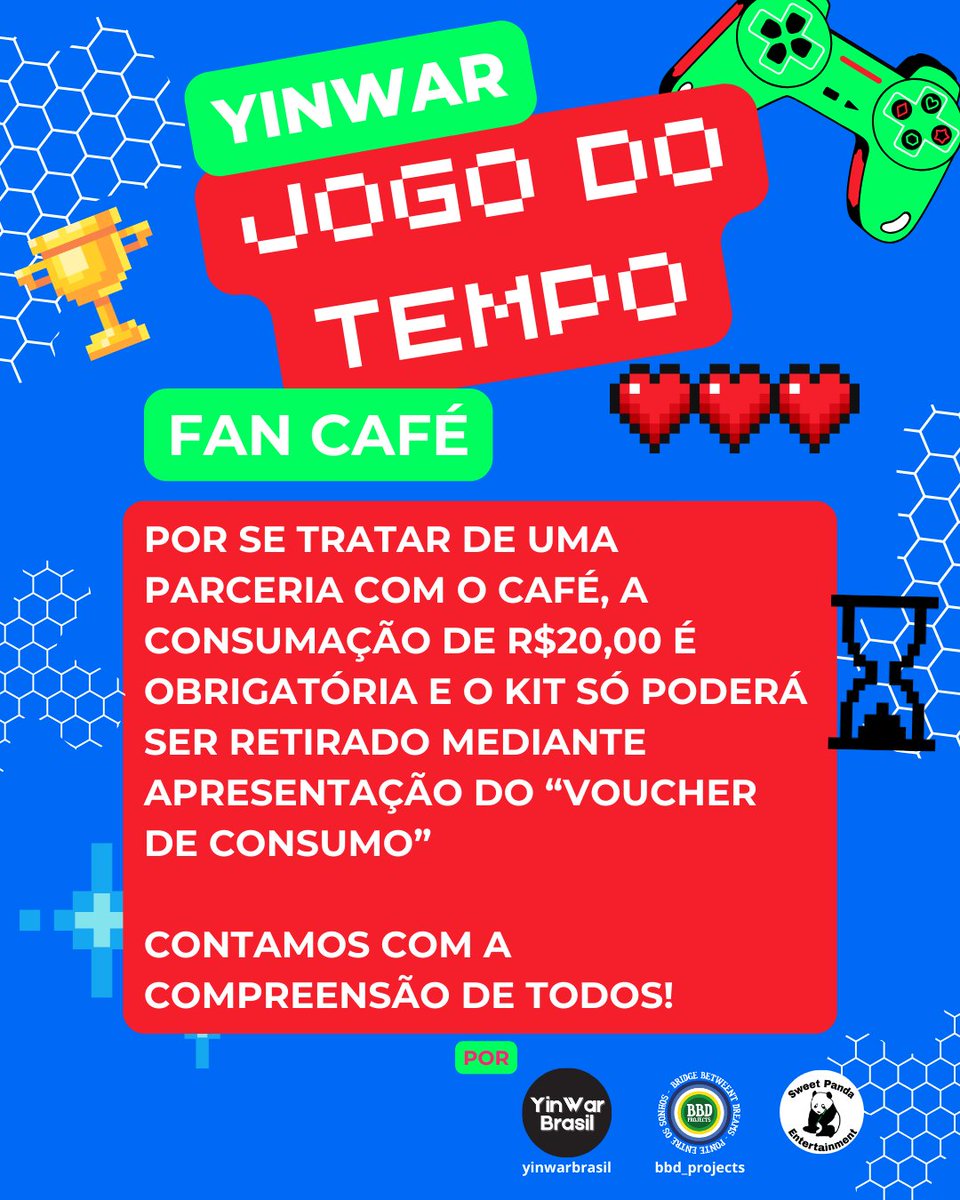 YinwarBrasil's tweet photo. 🚨 Atenção, isso não é um treinamento! Teremos um encontro para todos os fãs de Yinwar e vai ser épico!

Dia 17/05
Com turnos a partir das 12h
Na HJ Cafeteria: R. Lisboa, 904 - Pinheiros, São Paulo - SP, 05413-001, Brasil

⚔️ Atenção às informações do evento:

⏲️Teremos 2 turnos:
TURNO 1 das 12h ás 14h
TURNO 2 das 14h ás 16h

✨Para cada turno, é possível escolher uma opção de combo, sendo elas 3 disponíveis:
R$15,00 - Combo 1 com: 5 photocards + 1 botton + 1 bloco de notas

R$30,00 - Combo 2 com: 8 photocards + 1 botton + 1 bloco de notas + 1 ticket personalizado

R$65,00 - Combo 3 com: 8 photocards + 1 botton + 1 bloco de notas + 1 ticket personalizado + 1 copo + 1 ecobag

Para ingressar no evento, é necessário adquirir um dos combos acima. Além disso, os combos só poderão ser retirados mediante apresentação de voucher consumo no valor mínimo de R$20,00. Por ser uma parceria com o café, a consumação se faz necessária. Contamos com a compreensão e colaboração de todos.

🎫 Ingressos disponíveis no link: https://t.co/tKyLzDMNyW

Este é um encontro de fãs, os artistas não estarão presente.

A organização é nossa em parceria com a  @bbd_projects

Com apoio da @lojasweetpanda 

 ~🐞
#YinWarFMinBrazil #YINWAR_FANMEET_TOUR
#yinyin_anw @yinyin_anw Yin Anan #warwanarat @warwanarat W.Wanarat #หยิ่นวอร์ #yinwar #yinwarbr @PromMarkBrasil
