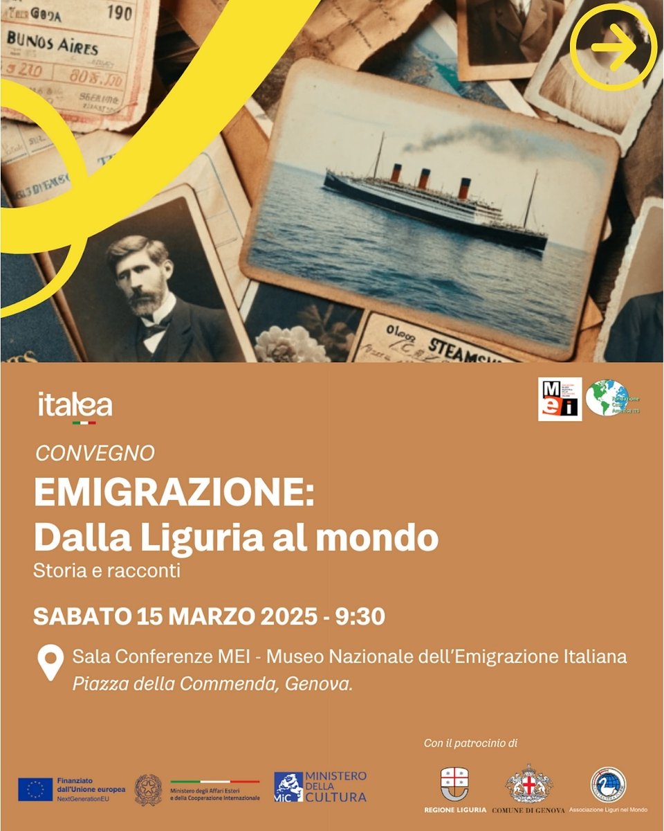 agacuargentina's tweet photo. Los invitamos al evento "Emigrazione: Dalla Liguria al mondo" que se realizará el proximo 15/03. Comienza a las 09:30 AM de Italia y se prolongara por todo el dia.
Organiza #MuseoMEI #Italea
Miralo x streaming 👇https://t.co/uz1dkErdLW
#EmigracionItaliana #genoveses #agacu https://t.co/sifVa1b4ND