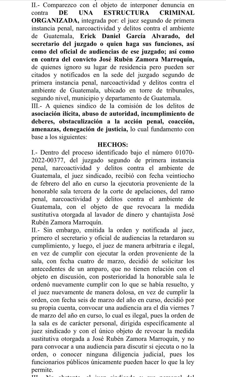 RaulFalla31's tweet photo. Promoví una nueva denuncia en contra del juez Erick Daniel García Alvarado y personal del juzgado, quienes asociados ilícitamente se negaron a cumplir una orden de la sala de apelaciones.

Nuevo antejuicio y procesamiento para el personal auxiliar.

Más temprano que tarde el juez estará tras las rejas, pues hoy no quien se lo lleve por las Chinamas fugado.
