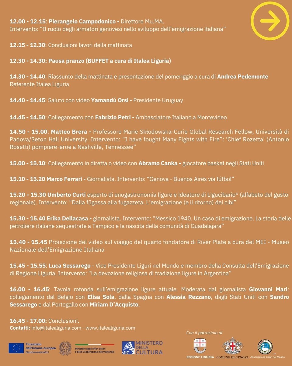 agacuargentina's tweet photo. Los invitamos al evento "Emigrazione: Dalla Liguria al mondo" que se realizará el proximo 15/03. Comienza a las 09:30 AM de Italia y se prolongara por todo el dia.
Organiza #MuseoMEI #Italea
Miralo x streaming 👇https://t.co/uz1dkErdLW
#EmigracionItaliana #genoveses #agacu https://t.co/sifVa1b4ND