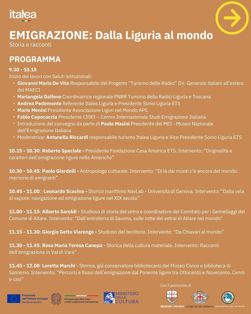 agacuargentina's tweet photo. Los invitamos al evento "Emigrazione: Dalla Liguria al mondo" que se realizará el proximo 15/03. Comienza a las 09:30 AM de Italia y se prolongara por todo el dia.
Organiza #MuseoMEI #Italea
Miralo x streaming 👇https://t.co/uz1dkErdLW
#EmigracionItaliana #genoveses #agacu https://t.co/sifVa1b4ND