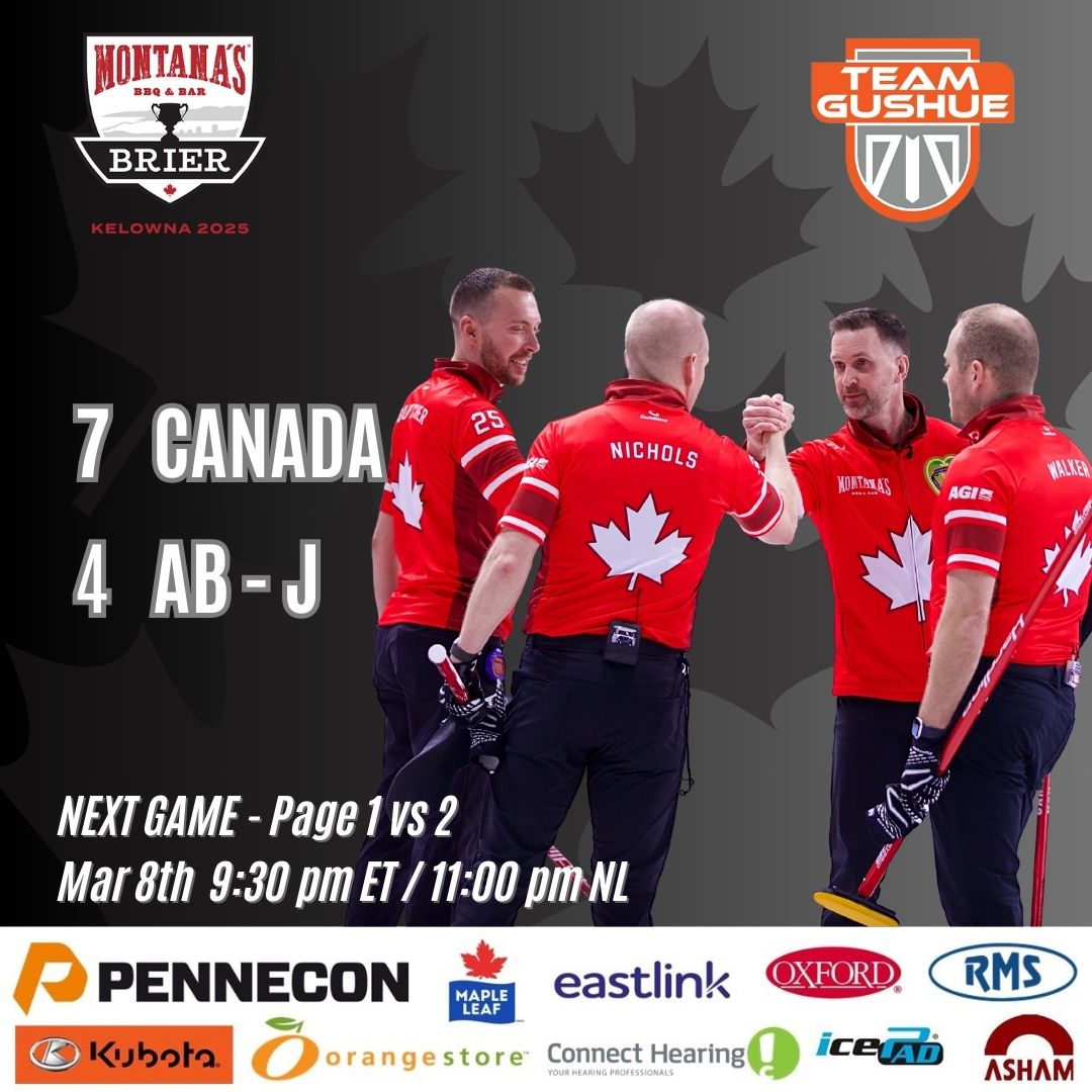 What an exciting game! With this evening's win, we secure our spot in the Page 1 vs 2 playoff game vs Team Manitoba (<a href="/TeamMDunstone/">Team Dunstone</a>) Saturday night at 9:30 pm ET / 11:00 pm NL. See you then! #Brier2025