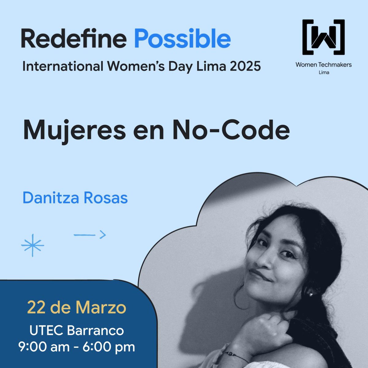 WTMLima's tweet image. 💜En IWD Lima 2025, Danitza Rosas y Fiorella Cisneros compartirán cómo la unión entre diseño y tecnología impulsa la creación de soluciones digitales innovadoras.
📅 22 de marzo | 📍 UTEC, Barranco
wtmlima.com/iwd-2025
#WTMLima #IWD2025 #NoCode #WomenInTech #RedefinePossible