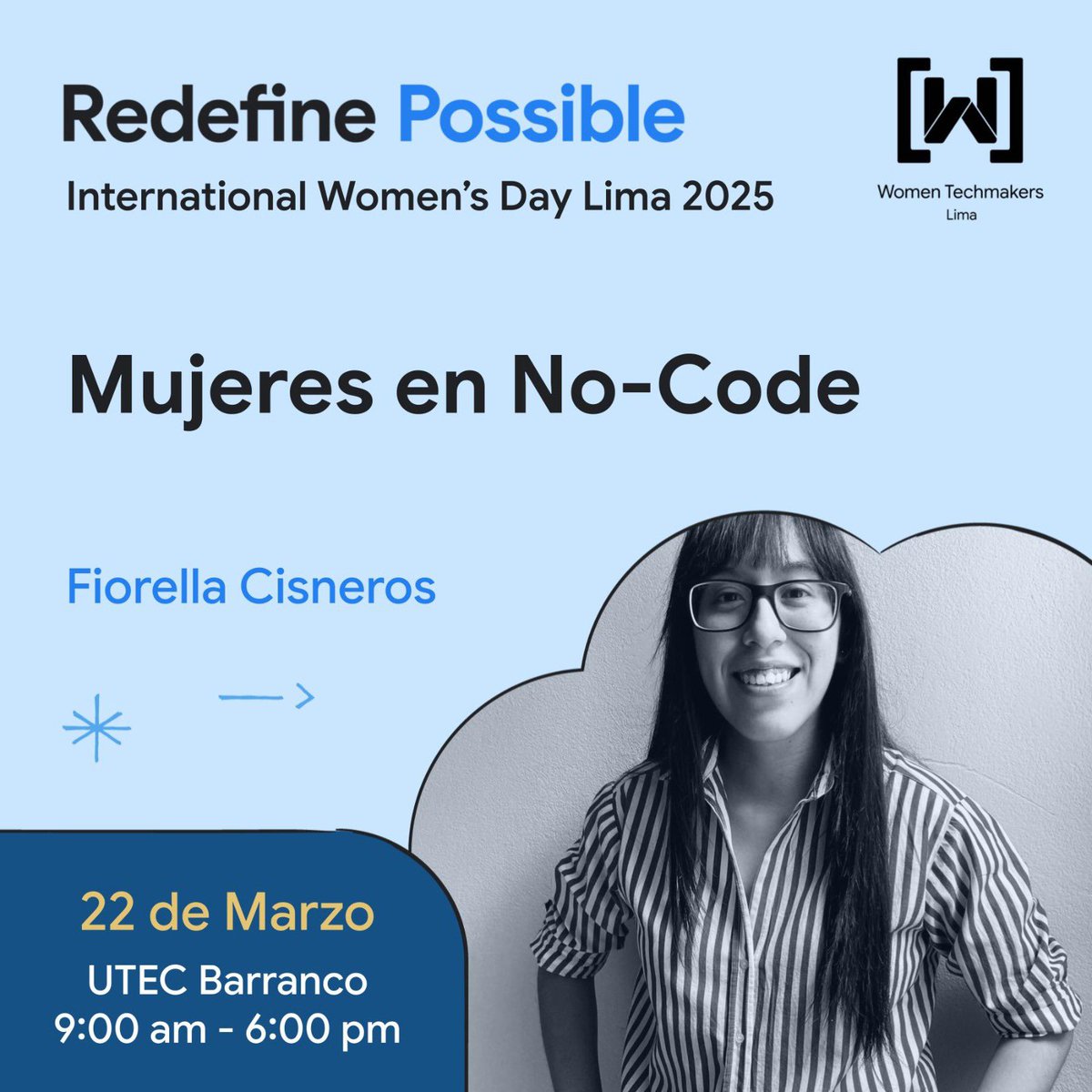 WTMLima's tweet image. 💜En IWD Lima 2025, Danitza Rosas y Fiorella Cisneros compartirán cómo la unión entre diseño y tecnología impulsa la creación de soluciones digitales innovadoras.
📅 22 de marzo | 📍 UTEC, Barranco
wtmlima.com/iwd-2025
#WTMLima #IWD2025 #NoCode #WomenInTech #RedefinePossible