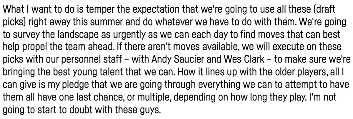 PensInsideScoop's tweet photo. Dubas: "My goal is to try and build a group around (the core) and give them one or two chances while they’re still on those contracts...we’re not going to use those assets to add older guys. We have to make and execute smart decisions that help drive the Penguins forward." More⬇️ https://t.co/mMlLzRudIQ