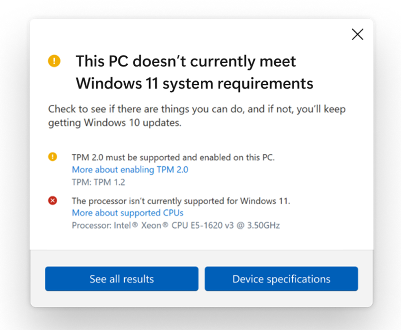 Sabreserker's tweet photo. Since the recent Update, Epic has literally made it IMPOSSIBLE to play Cups for Windows 10 PC Players who were ineligible for Win 11 Upgrade ‼️

TPM 2.0 is now required which most old PCs don't have.

Hoping to see a workaround really soon @FortniteStatus !

#Fortnite https://t.co/9QkNsyVFFa