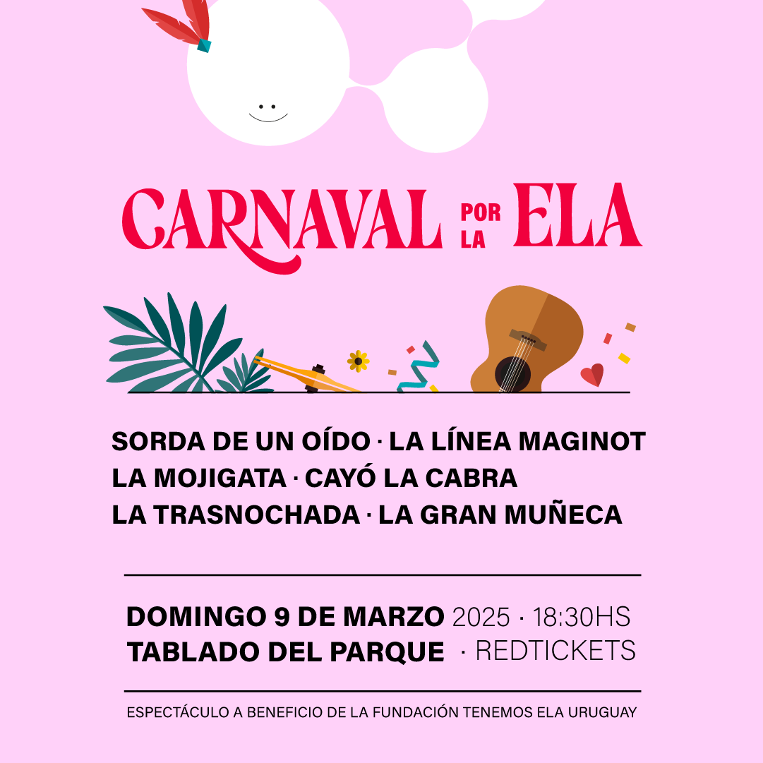 D𝗼𝗺𝗶𝗻𝗴𝗼 𝟵 𝗱𝗲 𝗺𝗮𝗿𝘇𝗼 carnaval a beneficio de Tenemos ELA.
Les esperamos desde las 𝟭𝟵 𝘆 𝟯𝟬 horas en el tablado del Parque (Av. Sarmiento y Julio Herrera y Reissig).

🎫 $𝟮𝟮𝟬
Ya disponibles por Redtickets.

#tenemoselauruguay
#carnaval
#ela
#als