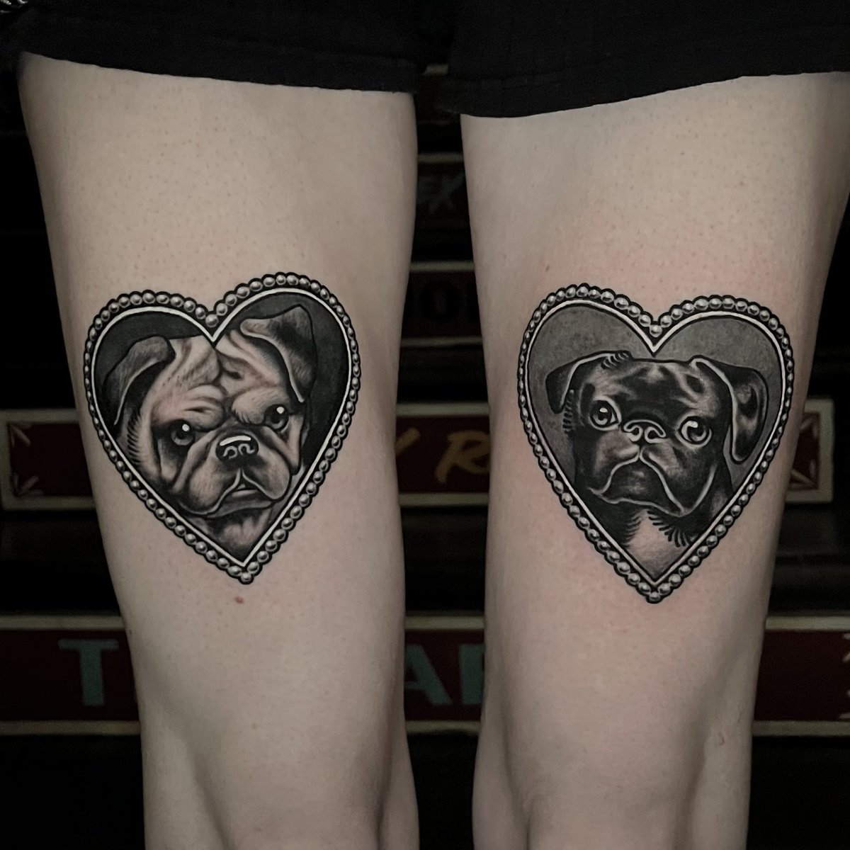PUG LIFE! Gatsby &amp; Wednesday :’)

Tattoos by Phil Hatchet Yau