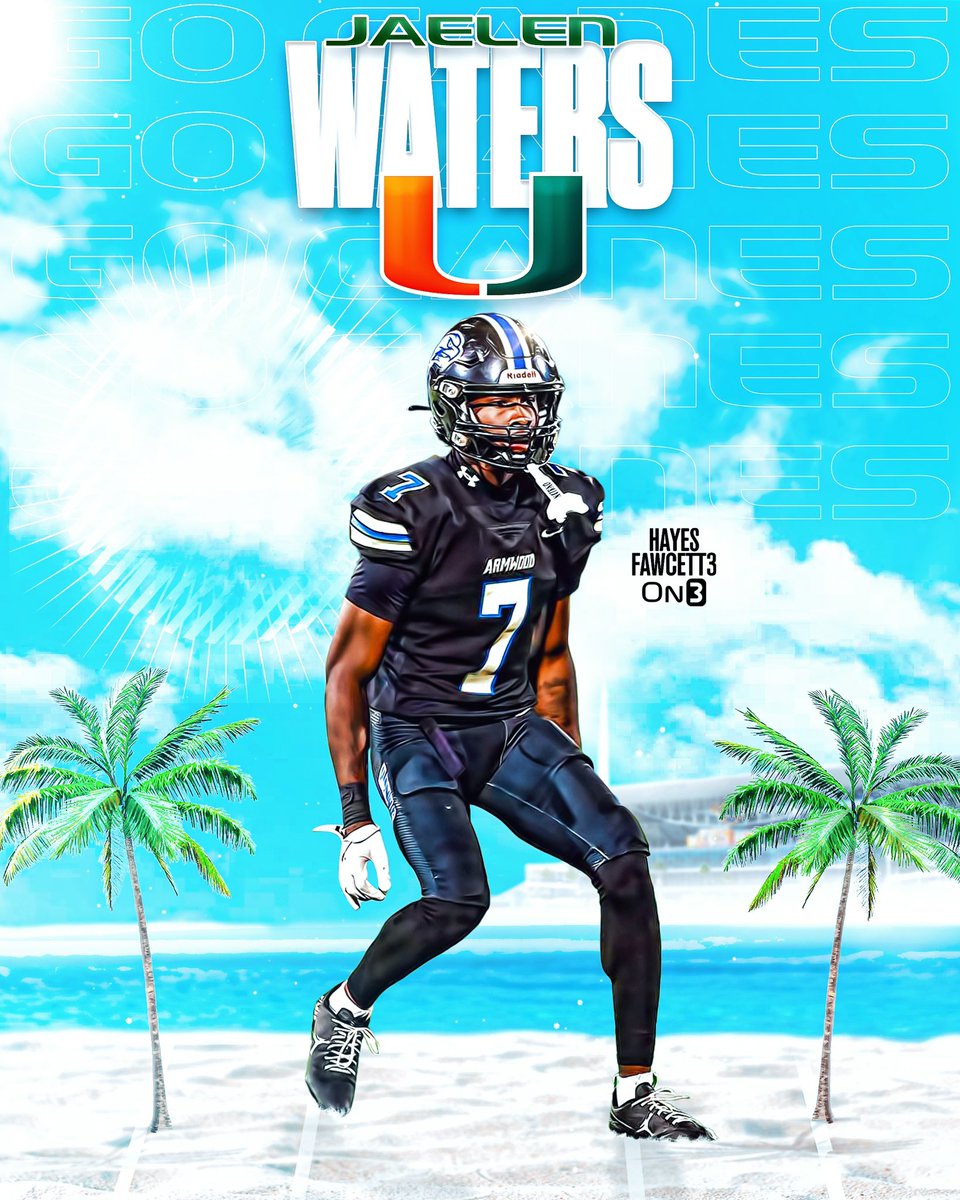Hayesfawcett3's tweet photo. BREAKING: Four-Star CB Jaelen Waters has Committed to Miami, he tells me for @on3recruits

The 6’2 180 CB from Seffner, FL was previously Committed to Florida &amp; Florida State

“It’s been a long process but I know where I’m supposed to be.”

https://t.co/yqO6eDeb20 https://t.co/5nTGLB4Kca
