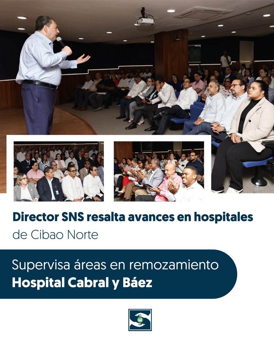 HHatodelyaque's tweet photo. En un encuentro con los directores de hospitales del Servicio Regional de Salud Cibao Norte, el titular del SNS, @drmariolama, presentó los resultados obtenidos en el 2024, destacando avances significativos en atenciones médicas, infraestructura y recursos de salud.

#SNSRD https://t.co/9aphKFQRLx