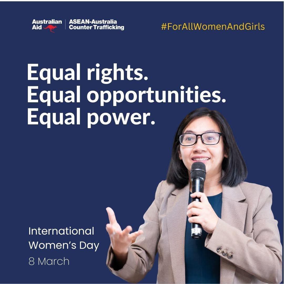 AusAmbPSHT's tweet photo. By protecting &amp; promoting rights #FORALLWOMENANDGIRLS we strengthen our efforts to counter modern slavery. 🇦🇺 is proud to support female engagement &amp; leadership, including through the ASEAN-Australia Counter Trafficking program. #IWD2025 https://t.co/hHd7KVbbow