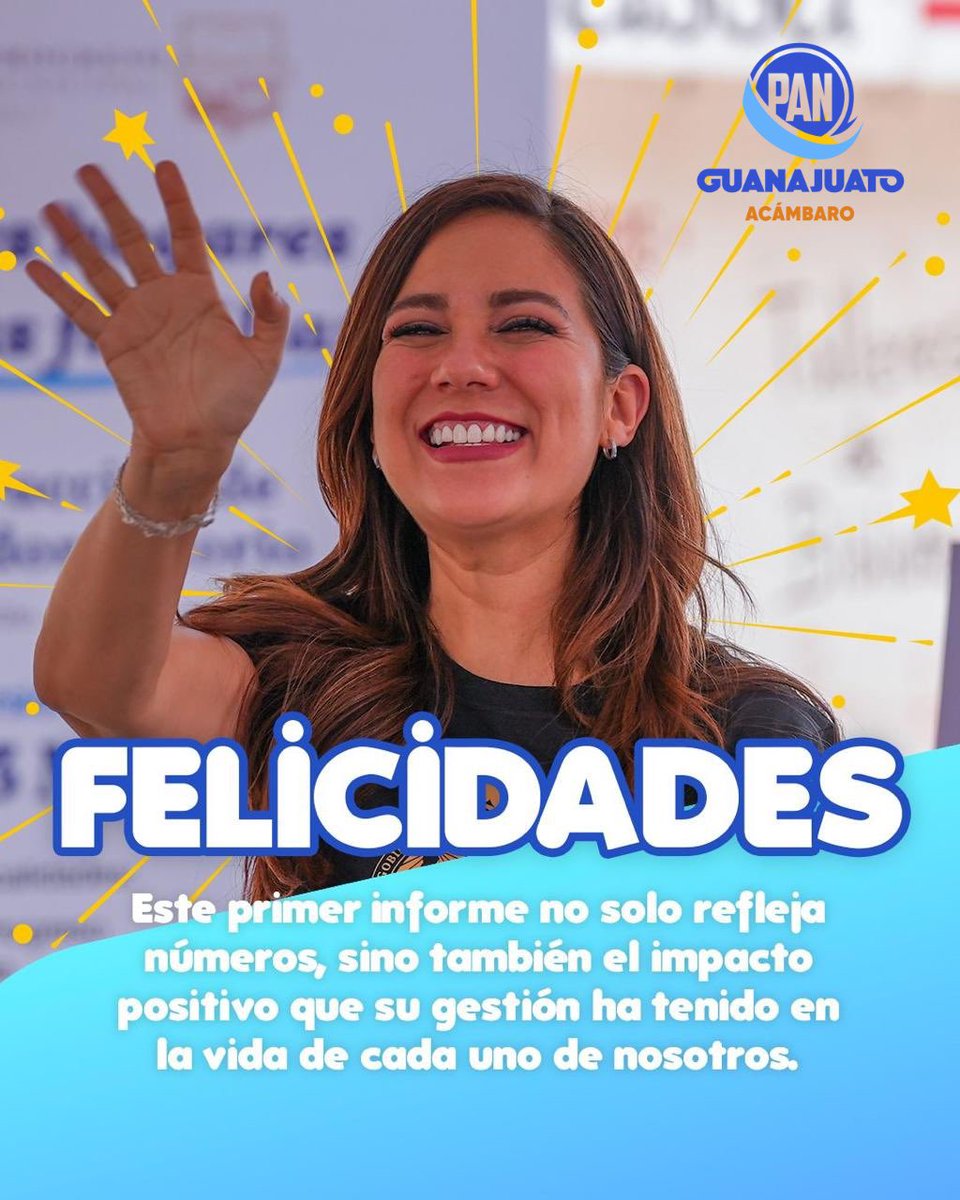 El CDM del PAN Acámbaro y toda su militancia, FELICITAN A NUESTRA GOBERNADORA LIBIA DENNISE GARCÍA, por la presentación de su PRIMER INFORME DE GOBIERNO, el día de hoy.
Hoy, Guanajuato vive momentos históricos, con la primera mujer Gobernadora de la entidad.
Somos 1 con la Gente.