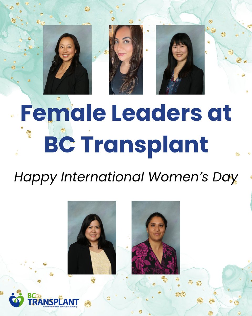 International Women's Day is tomorrow so we're celebrating the exceptional female leaders at BC Transplant. This organization stands for equality, which is evident when five out of ten leaders are females. #InternationalWomensDay2025