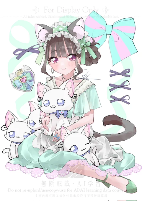 並べるとかわちいわんにゃんメイドさん実はペンダントの飾り部分、全員お揃いなんだけどまゆちゃんだけ隠れちゃった 