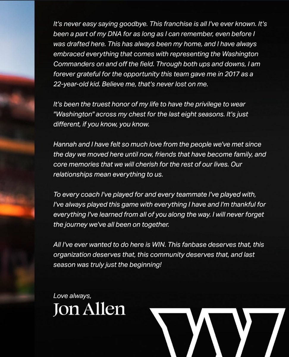 Jonathan Allen’s message to the fans &amp; team via IG