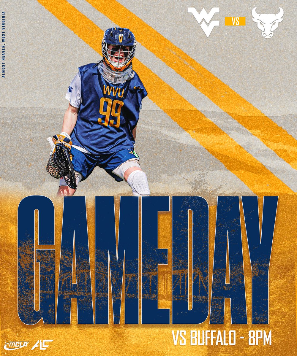 WVULax's tweet photo. GameDay!!

🏟️ Game 7: Buffalo
📍 Pony Lewis Field
  109 Wilson Avenue
  Morgantown, WV 26501
🕗 Friday, March 7th at 8:00 pm 
💻 LiveStream begins at 7:55 pm on WVU Men’s Lacrosse YouTube Channel
🔗 LiveStream link: https://t.co/zUbOFZ0gV9

#letsgo 
🖥️ @designlexie https://t.co/ApNUJYnS6V