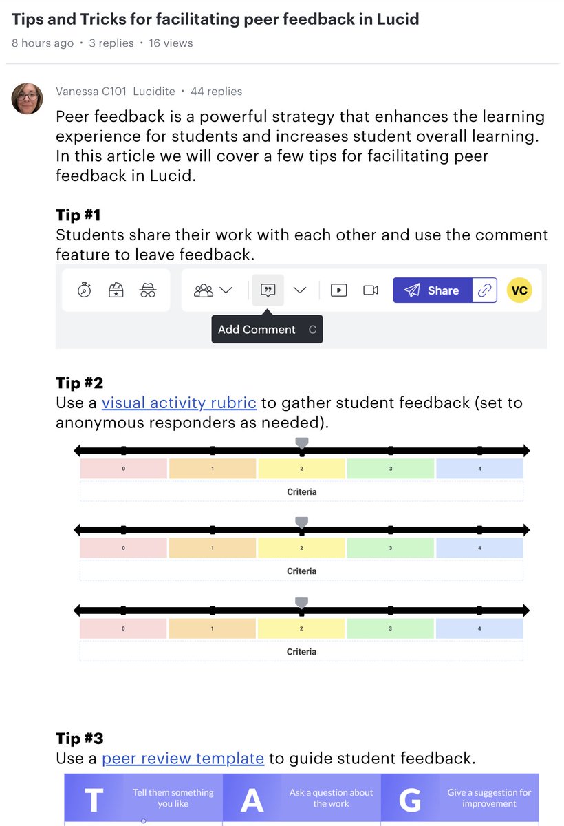 Stacey Roshan (@buddyxo) on Twitter photo Tips and Tricks for facilitating peer feedback in Lucid
Check out this article filled with tips and templates for using <a href="/LucidSoftware/">Lucid Software</a> to help students critique each other more effectively.
🔗 community.lucid.co/lucid-for-educ…
#edtech <a href="/Lucid4Edu/">Lucid for Education</a> <a href="/VanessaCicero3/">Vanessa Cicero</a> Tips and Tricks for facilitating peer feedback in Lucid
Check out this article filled with tips and templates for using <a href="/LucidSoftware/">Lucid Software</a> to help students critique each other more effectively.
🔗 community.lucid.co/lucid-for-educ…
#edtech <a href="/Lucid4Edu/">Lucid for Education</a> <a href="/VanessaCicero3/">Vanessa Cicero</a>