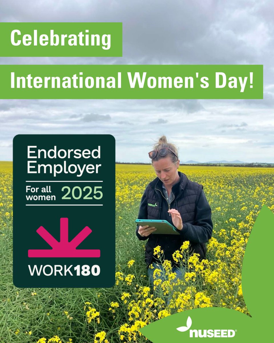 NufarmSeedsAU's tweet image. Happy #InternationalWomensDay! #NuseedAustralia celebrates amazing #WomenInAgriculture &amp;amp; beyond. We're proud to announce we've earned the 2025 WORK180 Endorsed Employer badge, reflecting our commitment to an inclusive, supportive workplace &amp;amp; advancing progress for women. #IWD2025
