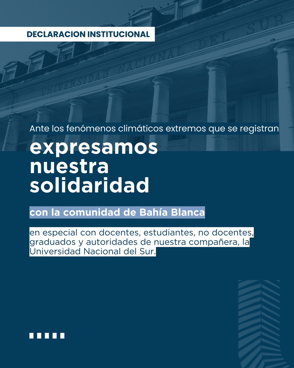 Universidad Nacional Scalabrini Ortiz (@unsanisidro) on Twitter photo Lamentamos profundamente los trágicos hechos en Bahía Blanca y acompañamos a toda su comunidad en este difícil momento. Nuestra solidaridad con la <a href="/UNS_oficial/">Universidad Nacional del Sur</a>, sus docentes, estudiantes, no docentes, graduados y autoridades. Lamentamos profundamente los trágicos hechos en Bahía Blanca y acompañamos a toda su comunidad en este difícil momento. Nuestra solidaridad con la <a href="/UNS_oficial/">Universidad Nacional del Sur</a>, sus docentes, estudiantes, no docentes, graduados y autoridades.
