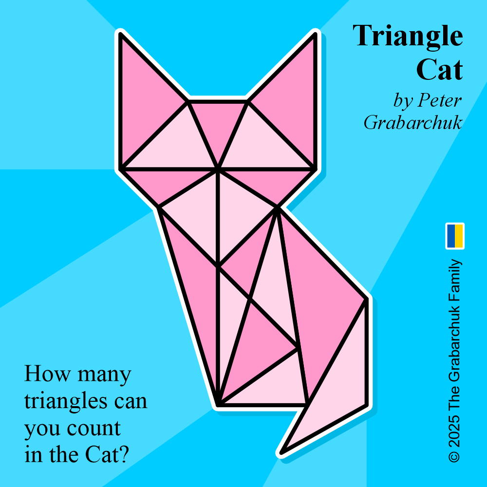 PuzzleMove's tweet photo. Triangle Cat (by Peter Grabarchuk). How many triangles can you count in the Cat?

#TriangleCat #Grabarchuk #puzzle #catpuzzle #countpuzzle #visualpuzzle #counttriangles #howmanytriangles #brainteaser #solve #challenge #think #SupportUkraine 🇺🇦 https://t.co/u022GVZqor