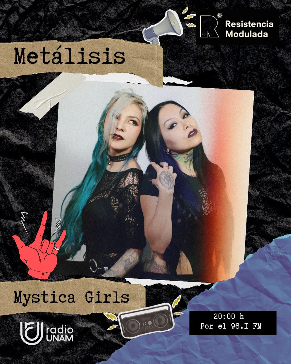 RModulada's tweet photo. 💥 HOY en la Misa Negra #Metalisis con @ElMuchachoPerro las @mystica_girls visitan la cabina de @radiounam. ⚡No te pierdas la emisión de hoy en punto de las 20 h ⏰ a través del 96.1 FM, también por https://t.co/KsOBti5Xk4🎧 https://t.co/D4ngbXcAZV